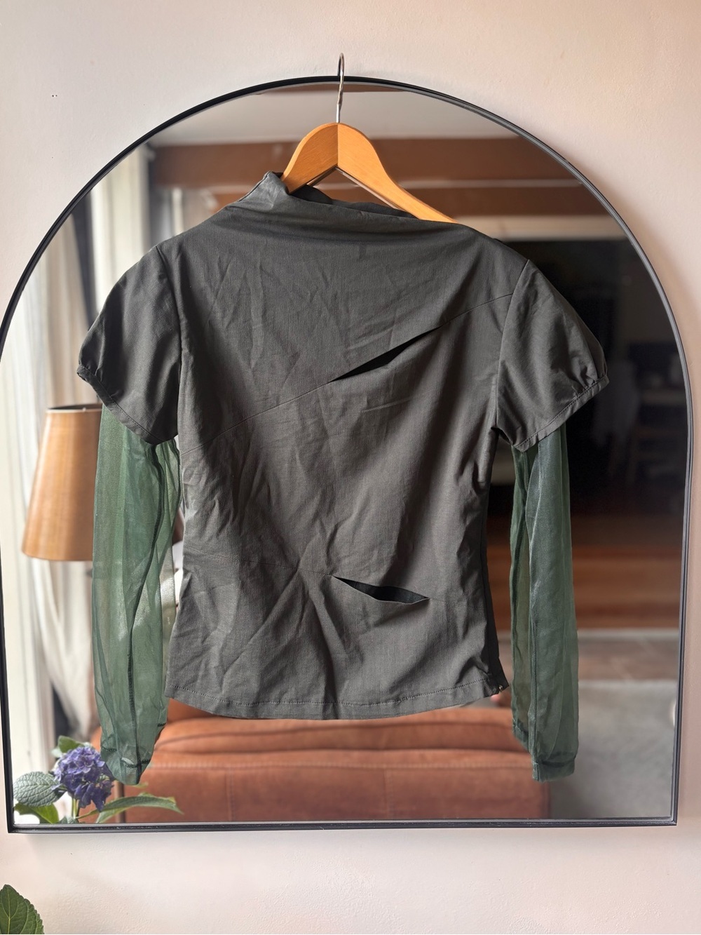 MARC FERRO | sheer sleeve mock neck top | size xs